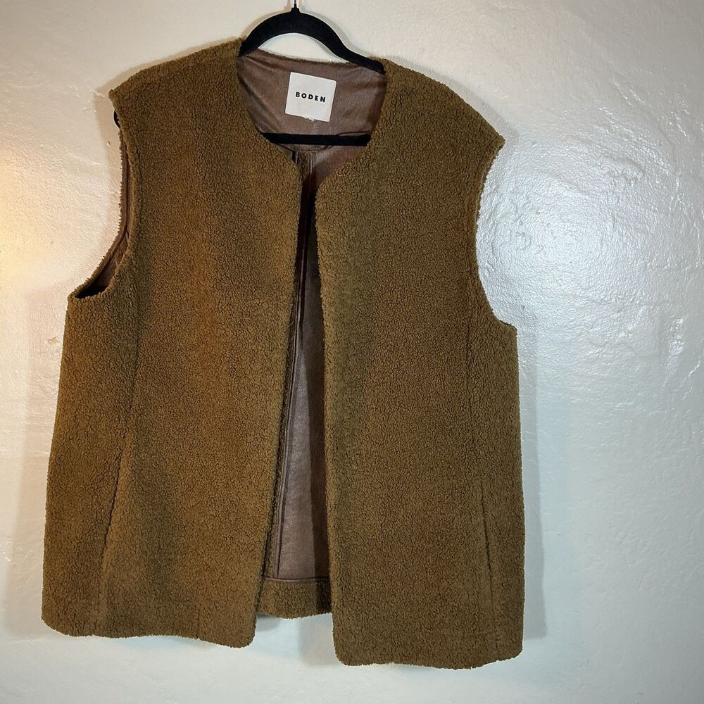Boden Faux Fir XL Teddy Gilet Vest Womens Brown Outerwear Jacket